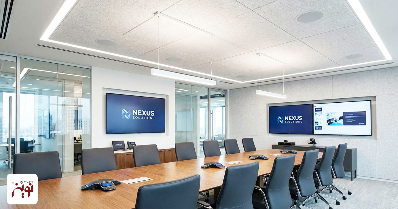 تجهیزات ضروری سالن کنفرانس شامل سیستم صوتی، تصویری، نورپردازی و مبلمان استاندارد